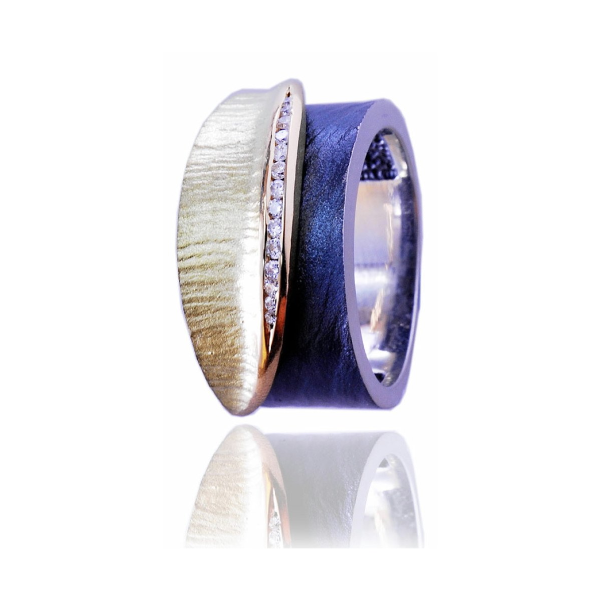 DobleFulla silver&gold&diamonds ring van Arior Barcelona