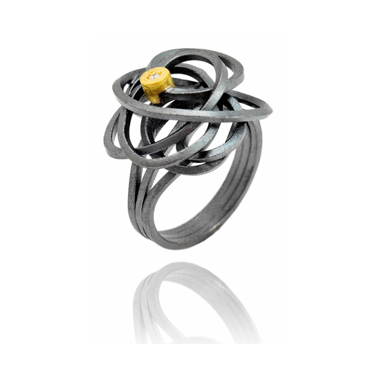 Caos silver&gold 1 brilliant ring van Arior Barcelona