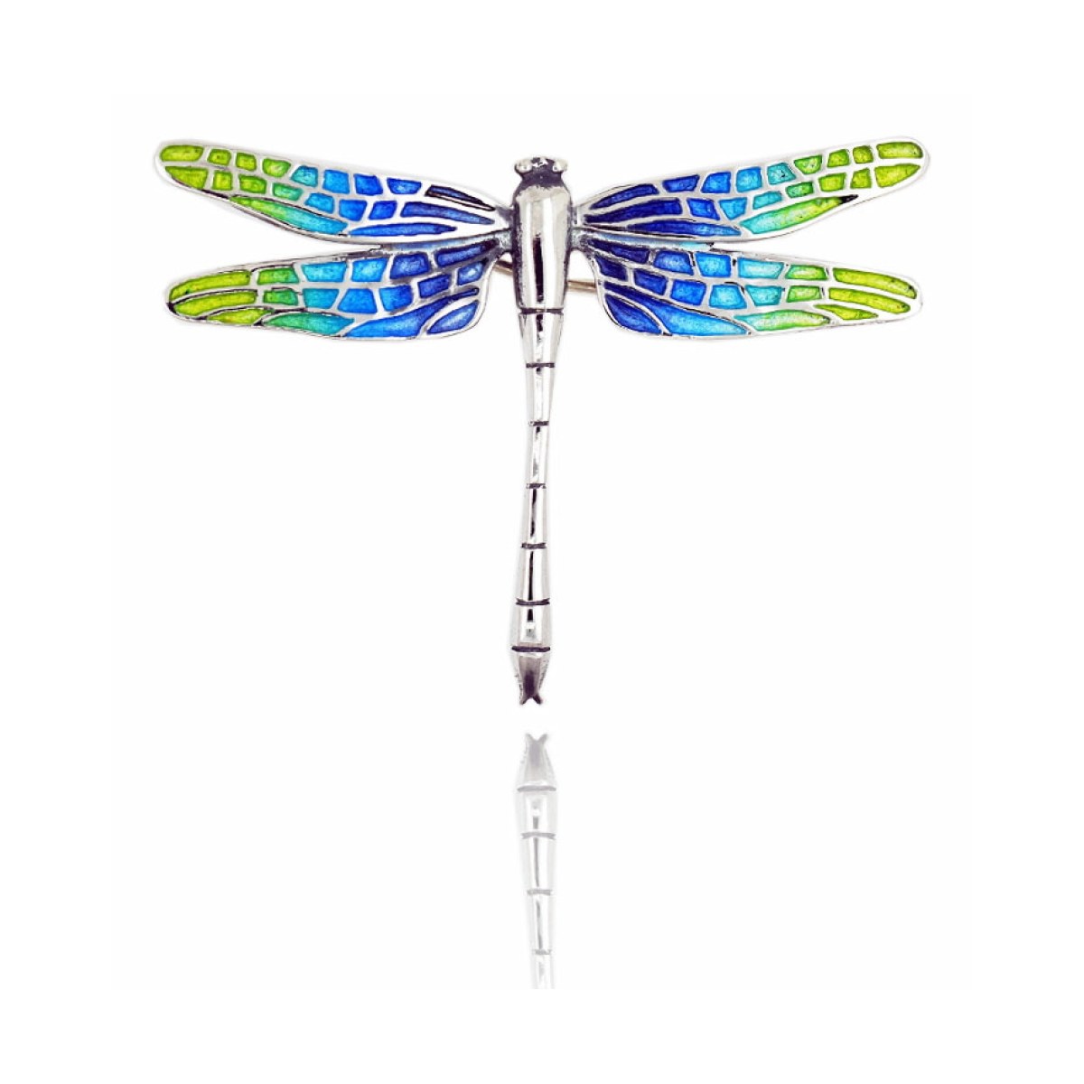 Little yellow blue mosaic Dragonfly brooch van Arior Barcelona