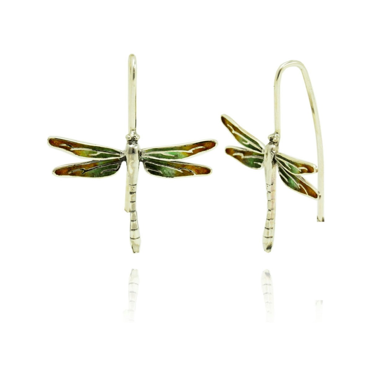 Large Green-Yellow-Orange Dragonfly Earrings van Arior Barcelona